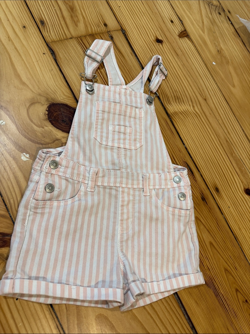 wonder nation Pink & White Striped Short Overalls